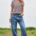 Cakulo Summer Crochet Tops for Women 2025 Short Sleeve V Neck Hollow Out Knit Beach Cover Up Casual Sweater Top (Small, Light Purple)