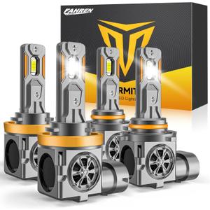 120,000LM H11 9005 Light Bulbs Combo, 1500% Brighter Wide Beam Pattern, 70K+ Hours Lifespan, 1:1 Mini Size, CANBUS Ready No Flickering, IP68 Waterproof, 3 Min+ Plug and Play, Pack of 4