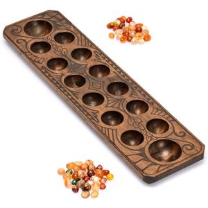 Yellow Mountain Imports Mancala Set with 17.3-Inch Solid Wood Board and Quartz Pebble Playing Pieces