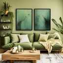 Abstract Dark Green Canvas Wall Art Modern Texture Painting with Wood Frame Wabi Sabi Zen Poster Minimalist Birds Picture Print Living Room Bedroom Office Ready To Hang 16x24 Inch