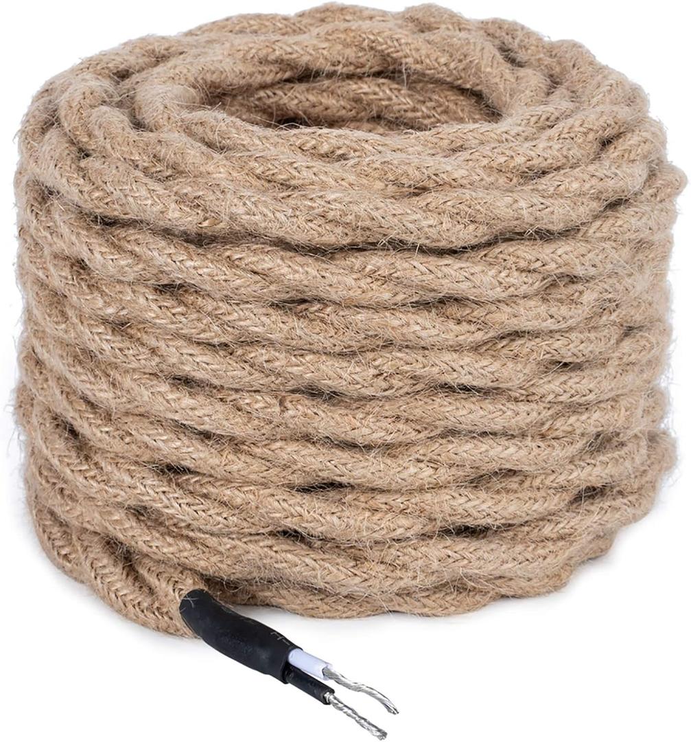 32.8feet Twisted Hemp Rope UL Listed 18/2 Cloth Natural Fabric Electrical Cord for Pendant Light Kits & Industrial Retro DIY Projects (Hemp Rope Electrical Cord)