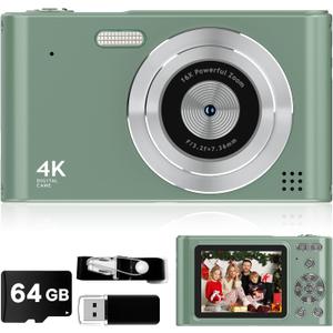 2025 Digital Camera - 1080P Vlog Camera, 44MP Compact, 16X Zoom, Anti-Shake, Green Gift for Kids