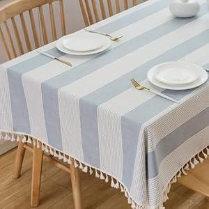 TruDelve Cotton Rectangle Tablecloth Sage Green Striped Tablecloths Outdoor Table Cloth Rectangle Table Cloth Tablecloths for Rectangle Tables (70"x55", Blue)