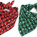 Malier 2 Pack Dog Bandana Christmas Classic Plaid Snowflake Pet Scarf Triangle Bibs Kerchief Set Pet Costume Accessories Decoration for Small Medium Large Dogs Cats Pets (X-Large, Green + Red)