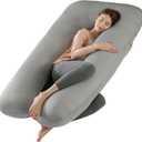 Amagoing Cooling Pregnancy Pillow for Sleeping, 55 inch U Shaped Full Body Maternity Pillow Support for Back, Hip, Belly, Legs for Pregnant Women, Removable Cooling Cover, Pregnant Women Must Have