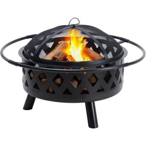 OLIXIS 36 Inch Wood Burning Fire Pit, Round Fire Pits for Outside with Spark Cover Fire Poker, Outdoor Firepit for Patio, Backyard, Garden, Bonfire Party, Black