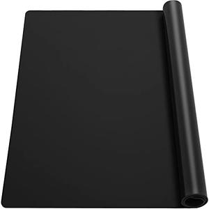 Ewen 31.6"x23.5" Large Silicone Kitchen Counter Mat, 2mm Thick Heat Resistant Silicone Countertop Protector Mat Cover for Baking Air Fryer Toaster Oven Microwave Coffee Maker Cutting Board Drill Black