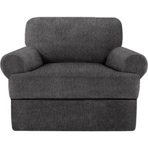 2 Pieces T Cushion Chair Covers with Arms Super Stretch Chair Slipcover for Living Room Pet Dog Universal Slip Cover Anti Slip Armchair Furniture Protector (Dark Gray, 1 Cushion)