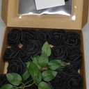 Artificial Flowers 25pcs Real Looking Black Foam Fake Roses with Stems for DIY Wedding Bouquets White Bridal Shower Centerpieces Arrangements Mothers Day Party Tables Decorations