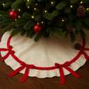 Syhood Christmas Tree Skirt 30" Scallop Velvet Tree Skirt with Bow Small Christmas Decoration for Xmas Holiday Indoor Outdoor Seasonal Home Decors(Red Bow)