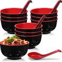 10 Pack Miso Soup Bowl Set with Spoons, 16 Oz Unbreakable Melamine Japanese Ramen Bowls, BPA-Free, Dishwasher Safe, for Udon, Pho, Salad, and Cereal