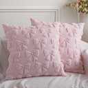 Mixweer Bow Pillow Covers Set of 2 Coquette Room Decor Cute Faux Fur Soft Bowknot Preppy Stuff Fluffy Plush Aesthetic Pillow Covers for Bed Sofa Couch, Fall Christmas Decor(20 x 20 Inch, Pink)