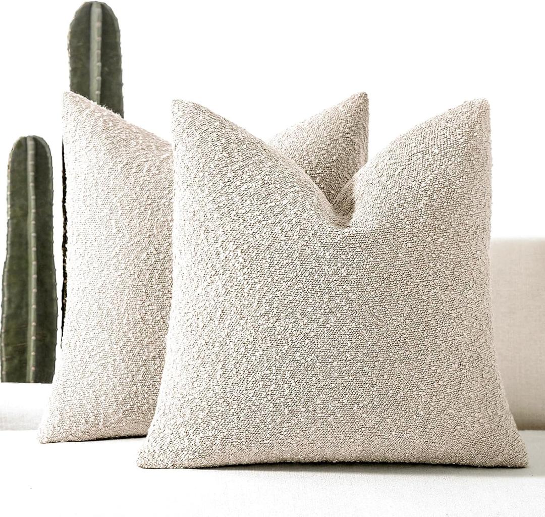 18x18 Boucle Throw Pillow Covers, Set of 2, Beige