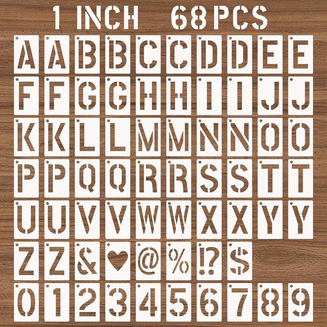1 Inch Letter and Number Stencils, 68 Pcs Reusable Plastic Alphabet Spray Paint Stencils for Painting on Wood, Wall, Fabric, Rock, Signage, Door Porch, DIY Art Projects