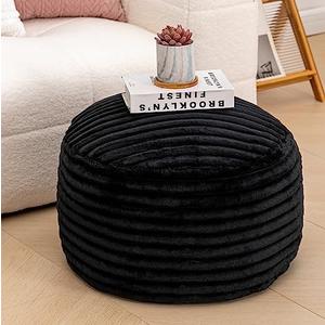 Pouf Ottoman Unstuffed Ottoman Foot Rest Floor Pouf 20x20x12 Inches Round Bean Bag Chair Foldable Floor Chair Storage for Living Room Bedroom Black Stripe