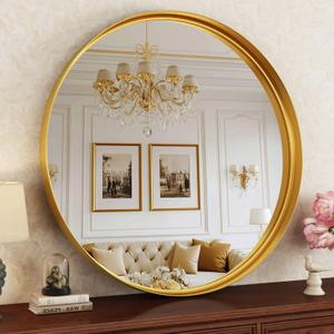 Round Bathroom Mirror, 30 Inch Gold Circle Mirror with Metal Deep Frame, Round Mirrors for Wall Decor, Vanity, Entryway, Living Room Round Bathroom Mirror, 30 Inch Gold Circle Mirror with Metal Deep Frame, Round Mirrors for Wall Decor, Vanity, Entryway, Living Room