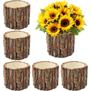 6 Pcs Wooden Vases for Centerpieces, Wood Flower Vase Rustic Tree Stump Planter Pots for Woodland Party Wedding Window Home Farmhouse Christmas Table Decor
