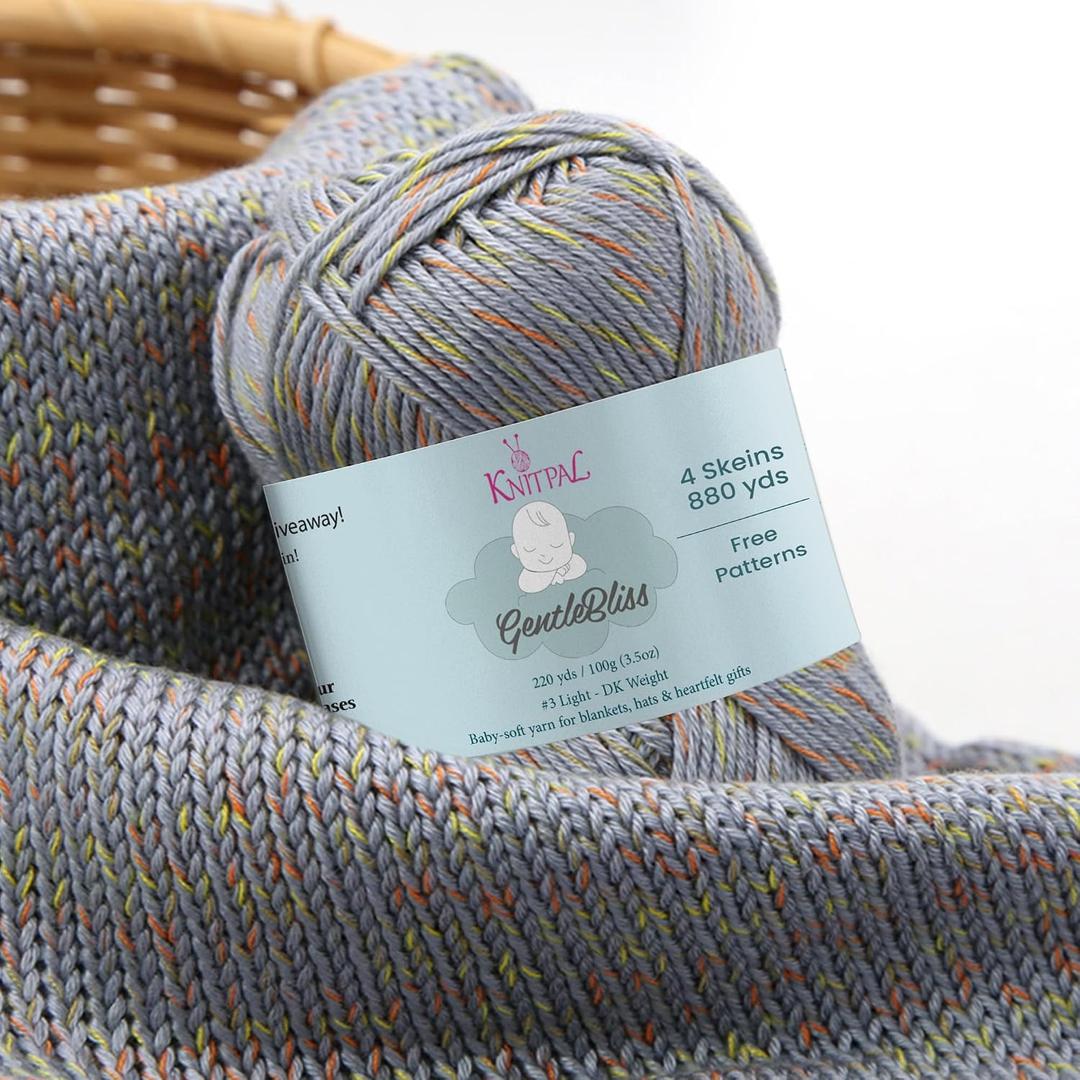 GentleBliss Soft Baby Yarn for Crocheting, 4 Skeins, 880Yds/400G, Free Patterns - Acrylic Baby Blanket Yarn for Knitting - Light Worsted 3 DK Weight - Mountain Gray