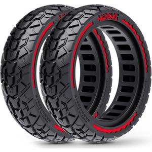 10x2.5 Scooter Tires 2-Pack Tubeless - 60/70-6.5 Airless Off-Road Replacement for Segway Ninebot Max G30/G2, Gotrax G6/G5/G MAX/ECLIPSE (Red)
