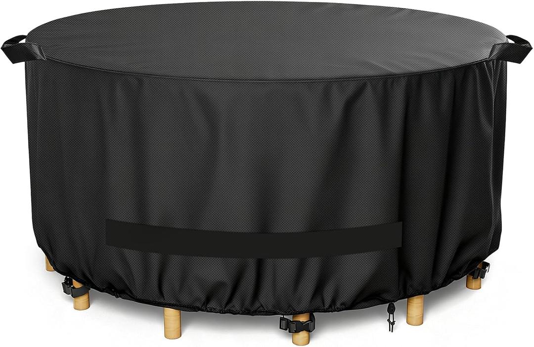 LBTING Round Patio Furniture Cover, Outdoor Table Chair Set Covers 48Dia x 28H Inches, 420D Waterproof Windproof Dust-proof UV-Resistant Furniture Cover - Black