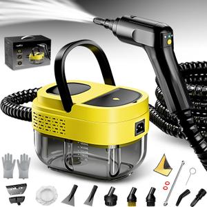 Steam Cleaner,15s Heat-Up,1.6L Tank,3-Level Adjustable Handle,2500W Steamer for Cleaning, Portable Steamer for Cleaning with 16PCS Accessories,Steam Cleaner for Home,Grout,Tile,Couch,Car,Dirt,Grease (Yellow+Black)