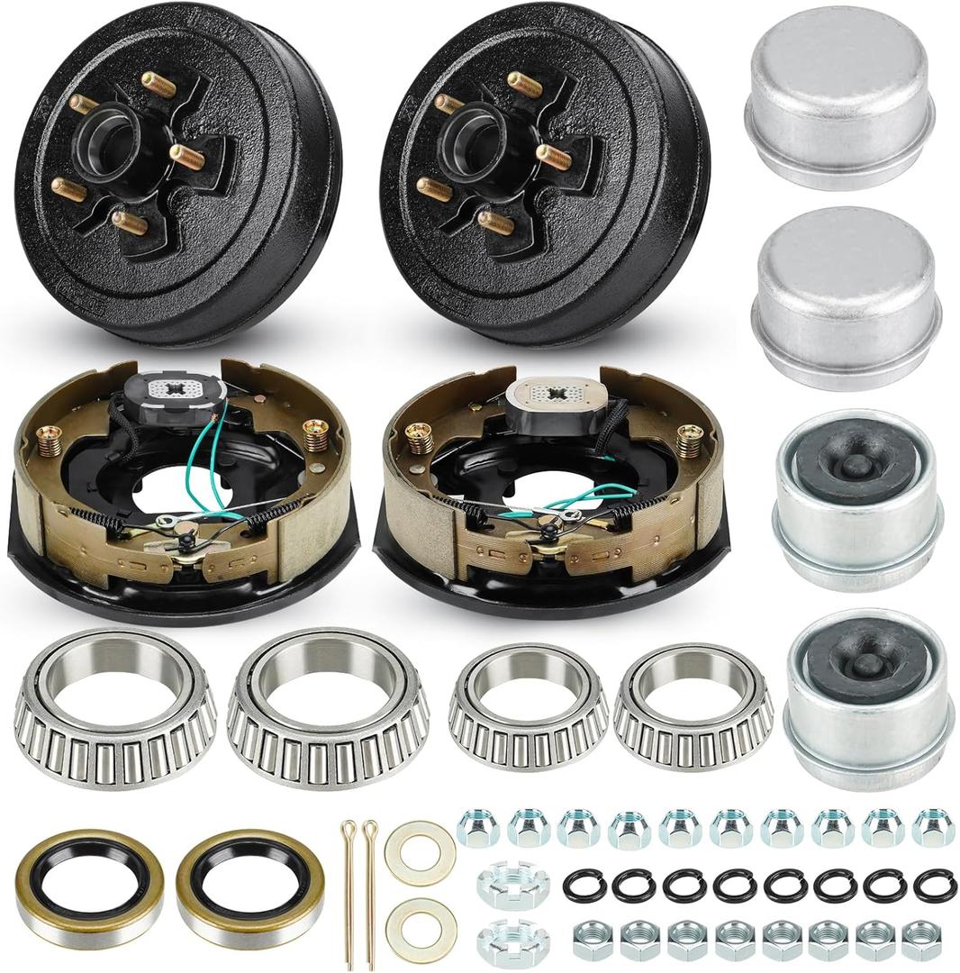 Trailer Axle Electric Brake Kit, Pair of 5-Hole, 4.5" Bolt Circle Brake Drum with 10" x 2 1/4" Self-Adjusting Electric Brakes for 3500 lb Axles, Replacement 10 Brake Hub Drum Assembly