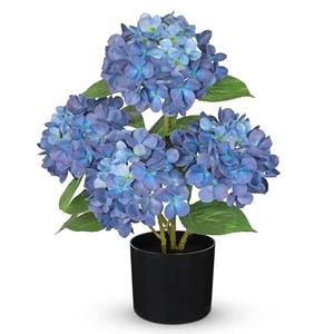 Hollyone Navy Blue Hydrangea Artificial Flowers in Pots 19.7" Four-Head Faux Silk Hydranges Flower Arrangements for Indoor Home Office Kitchen Table Centerpieces Wedding Decorations