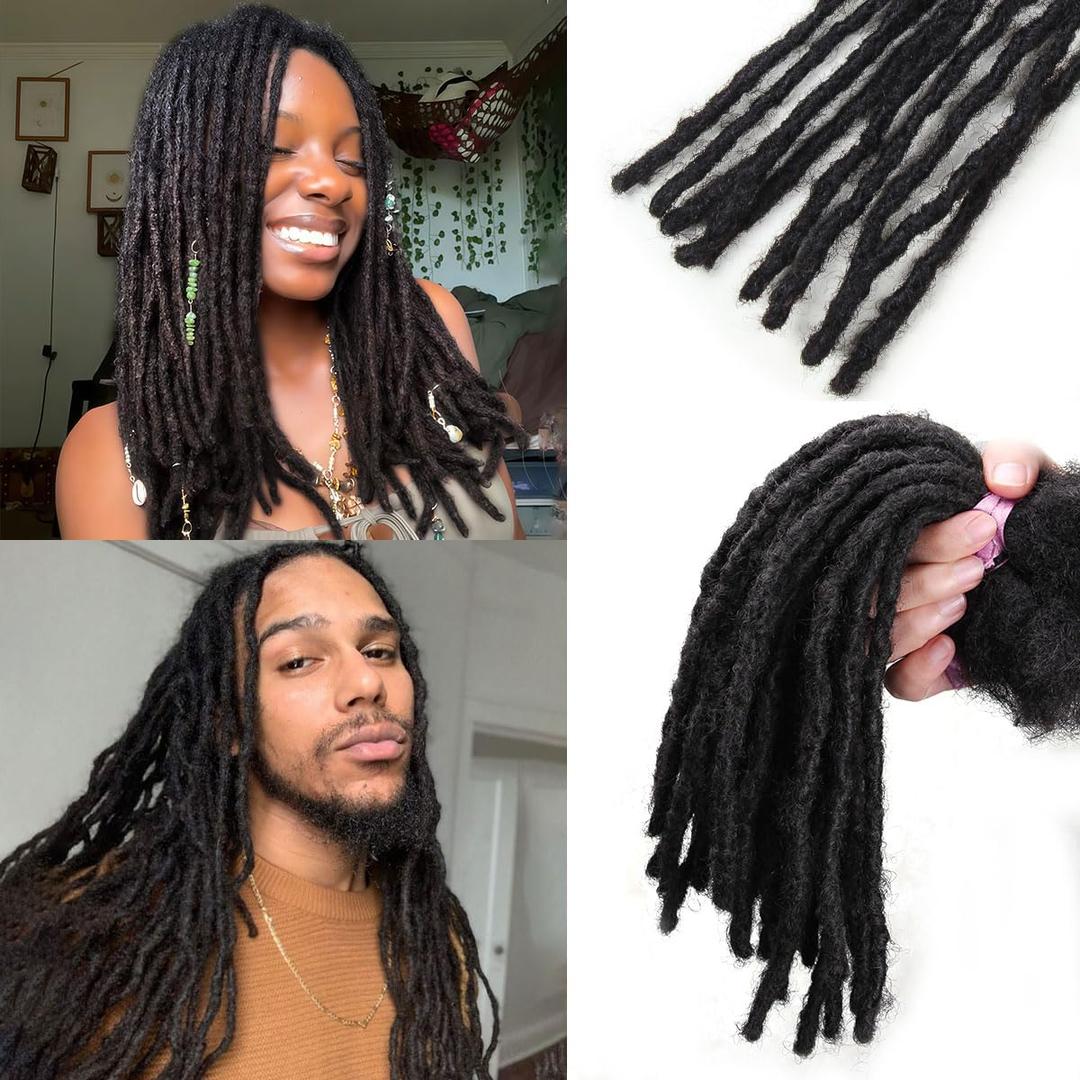 12 inch 30 Stands 0.6cm Interlocking Loc Extensions Human Hair, Dreadlock Extensions Human Hair Handmade Permanent Dreads Extensions for Men/Women/Kids Natural Black (12 inch 30 Strands 1B 0.6cm)