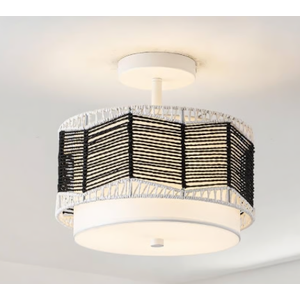 Tbaoinla - 3-Light Rattan Ceiling Lamp, Black And White