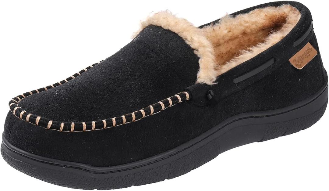 Zigzagger Men's Moccasin Slippers Memory Foam House Shoes, Indoor and Outdoor Warm Loafer Slippers, 11.5, Black