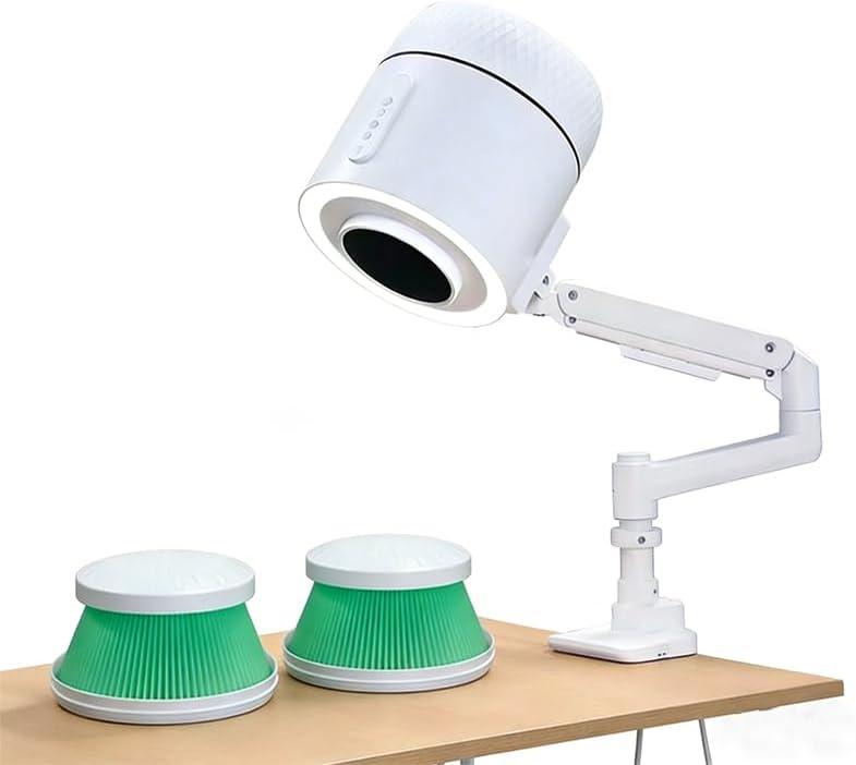 Pedicure Nail Dust Collector 200W, Quiet Overhead Manicure Vacuum Cleaner Extractor Table Clamp for Salon Acrylic Nails, Powerful Built-in Led 3500 Lumen Dimmable Nail Lamp (2PCS H13 HEPA Filters)