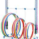 Hoop Rope Cart Plastic Hoop Jump Rope Rack Cart with Wheels PE Equipment Rack for Elementary School Primary School Movable Garage Rolling Ball Holder Gym Sports Gear, 48 x 74 x 21.65 Inch