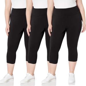 TNNZEET 3 Pack Plus Size Capri Leggings with Pockets for Women, High Waisted Black Workout Yoga Leggings  3XL 