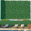 Grooy 48"x 120"(40 sq.ft) Artificial Boxwood Grass Wall Roll with Flowers | UV-Resistant Boxwood Hedge, Green Boxwood Leaves Fence Backdrop, Fake Ivy Greenery, Plant Wall Decor for Outdoor Indoor