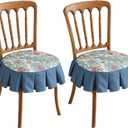 patdrea Pack of 2 Chair Cushions for Dining Chairs with Ruffled, Blue Floral Seat Cushion with Ties,Removable,Non Slip Chair Pads Decor for Bar Stool Cushions, Indoor Kitchen Chairs, 17.7"x17.7"