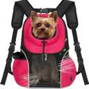 WOYYHO Pet Dog Carrier Backpack Small Dog Front Backpack Ventilated Mesh Dog Travel Back Pack with Safety Belt for Travel Hiking Cycling Outdoor Adventures (Size L: 10-14 lbs, Rethink Pink)