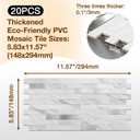 Peel and Stick Backsplash Tile Waterproof Removable PVC Wall Sticker 3D Faux Stone Marble Brick White Accent Panels (White Marble - Metal Silver, 20 Tiles - 9 sq. ft. (0.84 m))