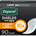 Depend Shields Incontinence Pads for Men, Light Absorbency, 90 Count (Packaging May Vary)