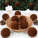 12 Pcs 3.15 Inch Velvet Christmas Tree Ornaments BulkFlocked Christmas Balls Plastic Shatterproof Xmas Hanging Ornaments Decorations Set for Tree Garland Wreath (Brown)