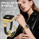 Leather and Metal Band Compatible with Apple Watch Bands for Women,Adjustable Designer Cute Stylish Strap for iWatch Series11/10/9/8/7/6/5/4/3/2/1/SE/Ultra (Gold)