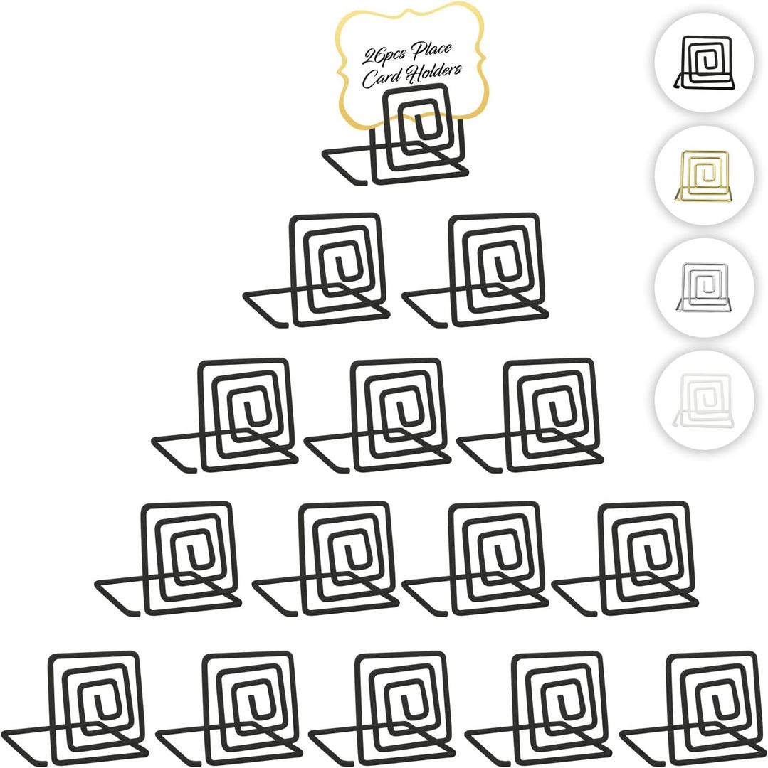 Urban Deco 26pcs Square Place Card Holder Stand - Metallic Table Number Holders, Mini Table Card Holder Table Picture Stands for Menu Memo Clip, Wedding, Party, Birthday (Black)