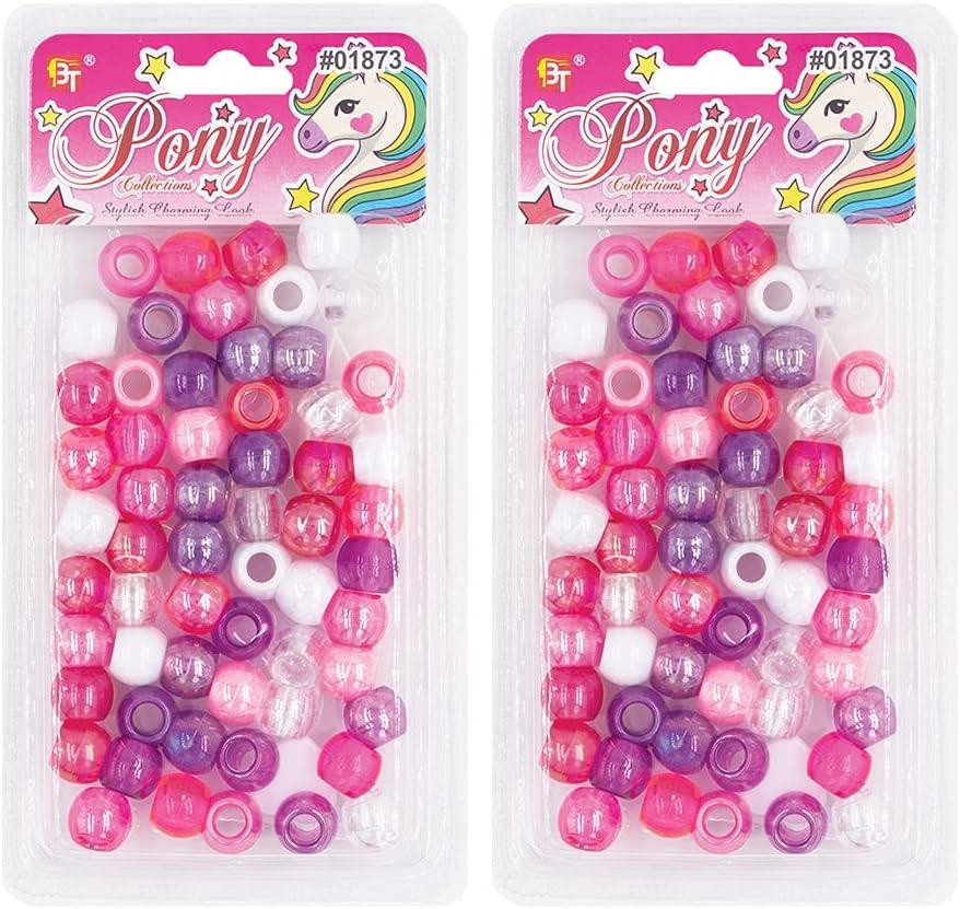 120 Pcs Beads Jewelry Making Kit DIY Hair Braiding Bracelet Ornaments Crafts Large Round Pearl Color Pony +2 Beaders Included (Pink/Purple Assorted)