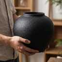 8.3 Matte Black Ceramic Vase Modern Rustic Decorative Vase for Pampas Grass, Flowers & Greenery Small Round Table Centerpiece for Living Room, Entryway, Shelf Decor