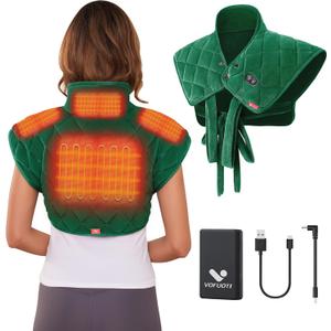 Vofuoti Heating Pad for Neck and Shoulders, Portable Cordless Heating Pad with Massager and Battery, Weighted Electric Heated Neck Shoulder Wrap, 16'' x 22'', 2.2lbs (Green)