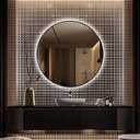 30" Round LED Bathroom Mirror, Wall Mounted Backlit Vanity Mirror with 45 Beveled Frame Lighted Mirror for Bedroom, Fog Free 3-Color Dimmable Lights Memory Function, Black