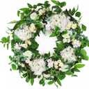 24 Inch Spring Summer Wreaths for Front Door, Spring Wreath,Summer Door Wreaths Outside,Large Floral Flowers Wreath with White Hydrangea for All Seasons Indoor Outdoor Home Decor