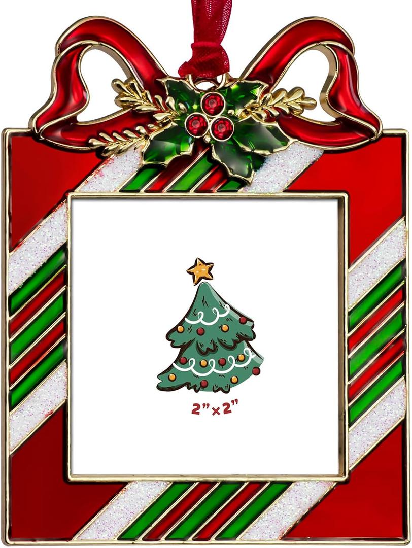 West style 2025 Christmas Tree Ornaments - Made of Zinc Alloy Glitter Powder Pendant 2x2 Inch Picture Frame Ornament for Pet and Baby Holiday Keepsake Gift (2025, Gift Bag)