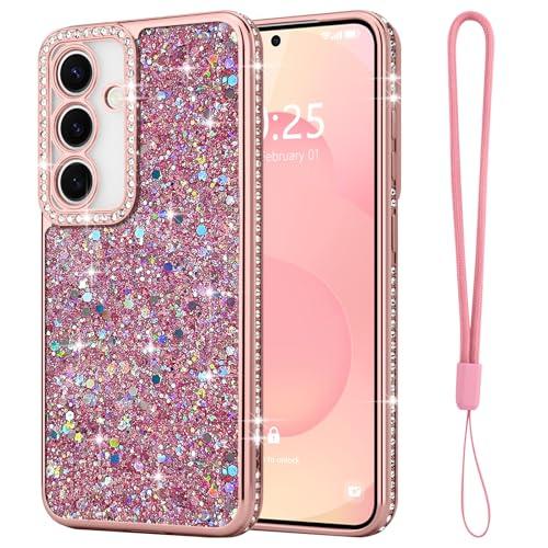 Lafunda for Samsung Galaxy S25 Case Glitter, Luxury Shiny Bling Sparkly Bumper Cover with Crystal Diamonds for Women Girls Soft Shockproof Protective Phone Case for Samsung Galaxy S25 6.2", Pink