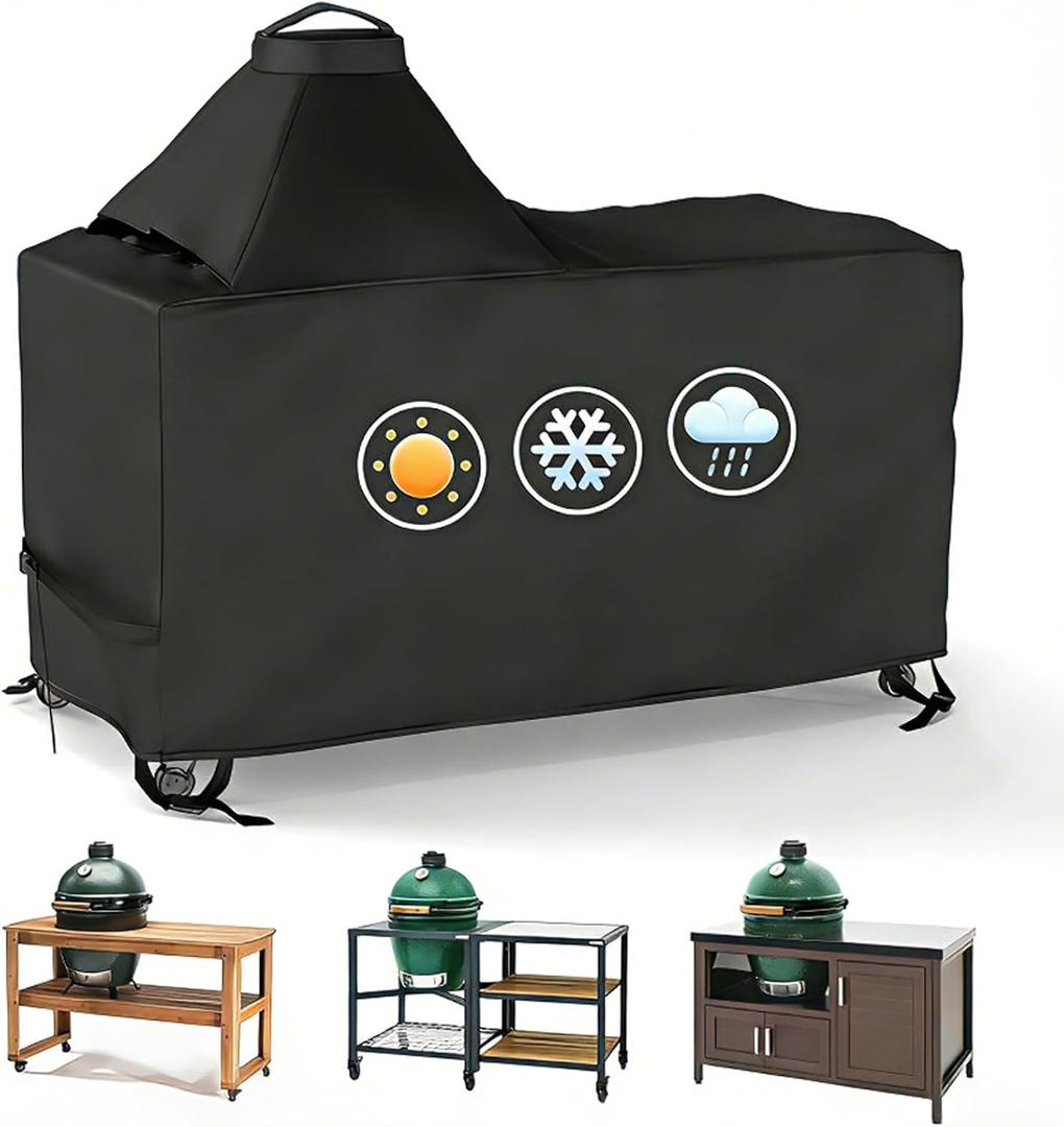 Grill Cover for 60 Inch Big Green Egg Grill Table, Waterproof Heavy Duty Outdoor Grill Cover, Kamado Ceramic BBQ Grill Cover, 600D Oxford Cloth Grill Cart Cover,Black, 60"L x 27.2"W x 30.7"H