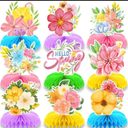 Flowers Honeycomb Centerpieces for Tables Decorations, 9 Pack Hello Spring Pink Flowers Table Centerpieces for Dinning Room Classroom Birthday Party Baby Shower Bridal Bachelorette Party Favors Pack Of 2